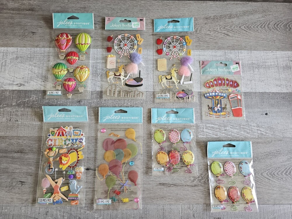 Sticker Lot Circus Carnival Balloons Scrapbooking 3D Stickers RARE Jolee's #34